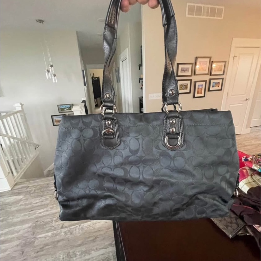 Coach Gray Shoulder Bag with Signature Monogram